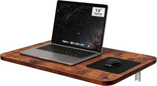 Neoaider Wall Mounted Folding Desk 23.6” x 15.7”, Drop Down Table with Metal Collapsible Brackets, Folding Wall Table for Small Spaces, Home, Office, Kitchen, Laundry Room-Brown