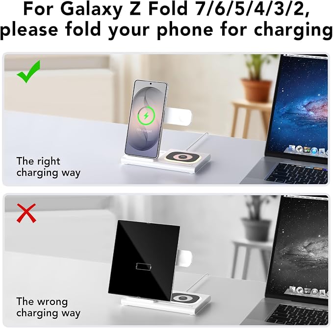 Wireless Charger for Samsung Charger (Foldable & Nightlight),3 in 1 Charging Station for Samsung S26 Ultra/S25/S24/S23/S22/Note20 Z Fold Flip7, Travel Charger for Galaxy Watch 8/7/6/5/4/3/Galaxy Buds4
