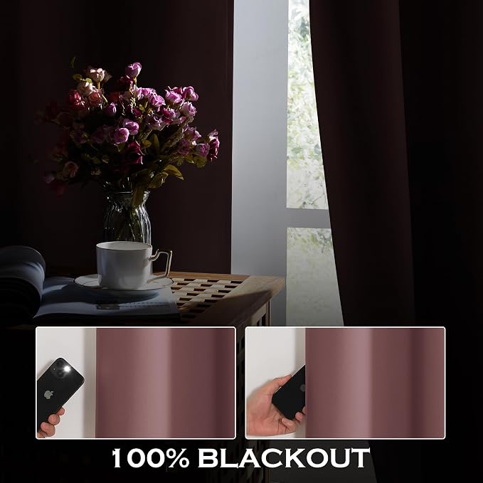KGORGE Anti Dust Soundproof 100% Blackout Curtains 4 Layers Heavy Duty Energy Efficiency Window Curtains for Living Room Baby Bedroom Home Office Studio, Wide 52 x Long 95 inches, Dusty Rose, 2 Panels
