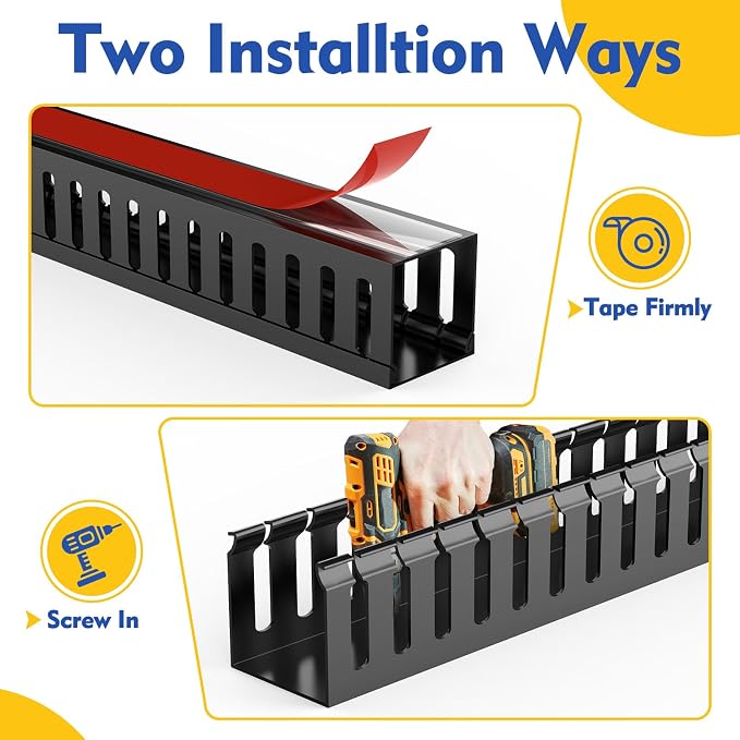 Open Slot Wiring Raceway Cable Duct,Cable Management Cord Track | 123" open slot cable raceway,Black 1.57x1.57",8 pcs desk wire channel to hide computer cables and cords