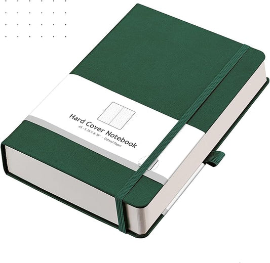 AHGXG Dotted Journal - 320 Numbered Pages Dot Grid Notebook A5 Thick Journal, 100gsm Thick Dotted Paper, Leather Hardcover,Inner Pocket, 5.75'' × 8.38'', Dark Green