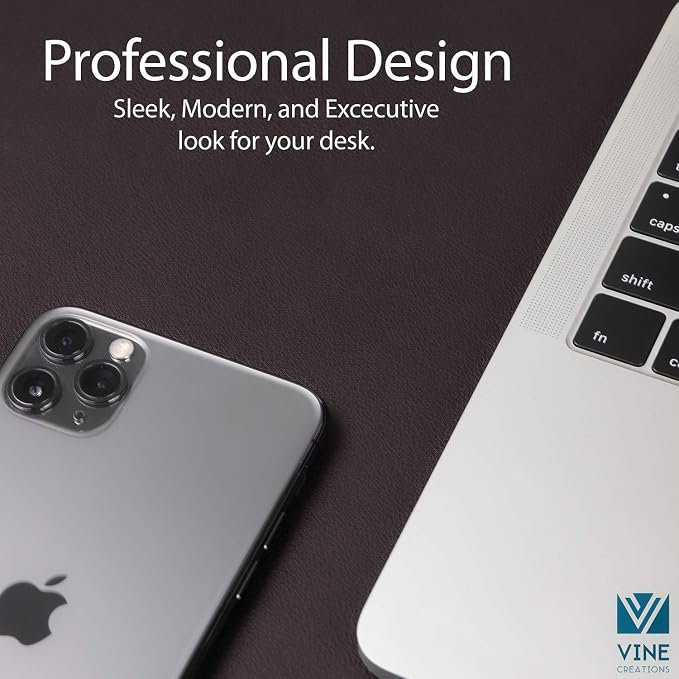 Vine Creations Leather Desk Mat 24" x 17", Desk Protector Mat, PU Leather Desk Pad, Small Desk Pad Mat, Desk Blotter, Desk Pads on Top of Desks, Desk Mat for Home or Office (Dark Brown)