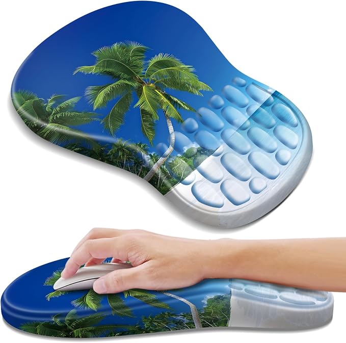 YIWEI Ergonomic Mouse Pad with Wrist Rest - Comfortable Office Mousepad with Memory Foam Wrist Support for Carpal Tunnel Relief, Mouse Pads with Non-Slip Base for Gaming and Home (Beach-3)