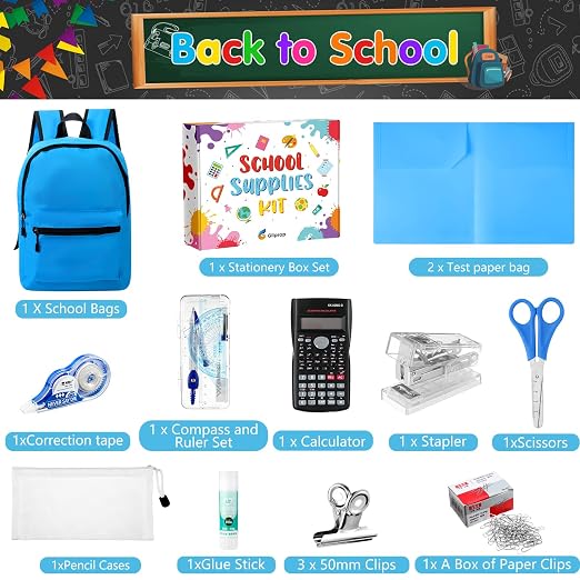 Gilprop 126 Pcs 2026 Middle High School Supplies Kit with Backpack for Student 6-12 Grades, Back to School Supplies Bulk Bundle Essential Notebook Calculator for Senior Student(Blue)