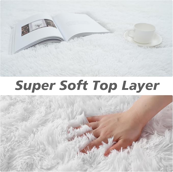 Rugs for Living Room 5x8, Alfombras para Salas Shag Large Plush Soft Area Rug, Shaggy Carpets for Bedroom,Boys Girls Home Decor Aesthetic(5 x 8, White)