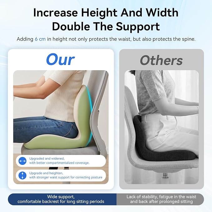 Seat Cushion for Office Chair and Car, Lumbar Support Pillow for Chair | Memory Foam Ergonomic Orthopedic Cushion Relieve Tailbone Sciatica Lower Back Pain for Office Desk Chair, Car, Truck, Green