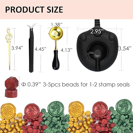 Electric Wax Seal Warmer, Andotopee Wax Sealing Melter with 2pcs Spoons, Tweezers, Stir Pin, Great Melting Furnace Kit Fast Melting WaxSeal Bedas for Envelope Stamp Seals Craft, Black