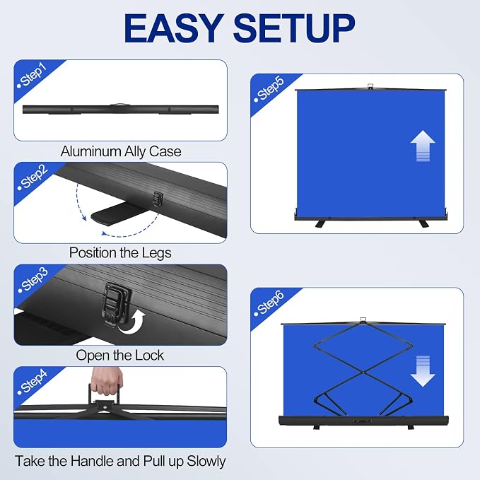 Emart 77in x 92in Collapsible Blue Backdrop Retractable Chromakey Photo Background with Solid Aluminium Base, Auto-Locking Frame, Wrinkle- Resistant Fabric for Video Studio, Live Game,Streaming