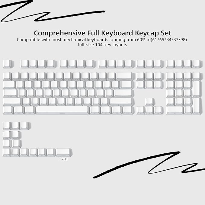 Womier PBT Shine Through Keycaps Manga White, OEM Profile Side Printed Custom Key caps 60 65 75 100 Percent Keyboard Keycap Set Suitable for MX Switches Mechanical Keyboard