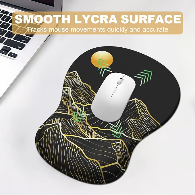 Ergonomic Mouse Pad with Wrist Rest and Keyboard Wrist Rest, Gel Mousepad and Wrist Rest for Computer Keyboard, Pain Relief, Non-Slip PU Base, Black Mouse Pad with Wrist Support for Gaming, Mountain