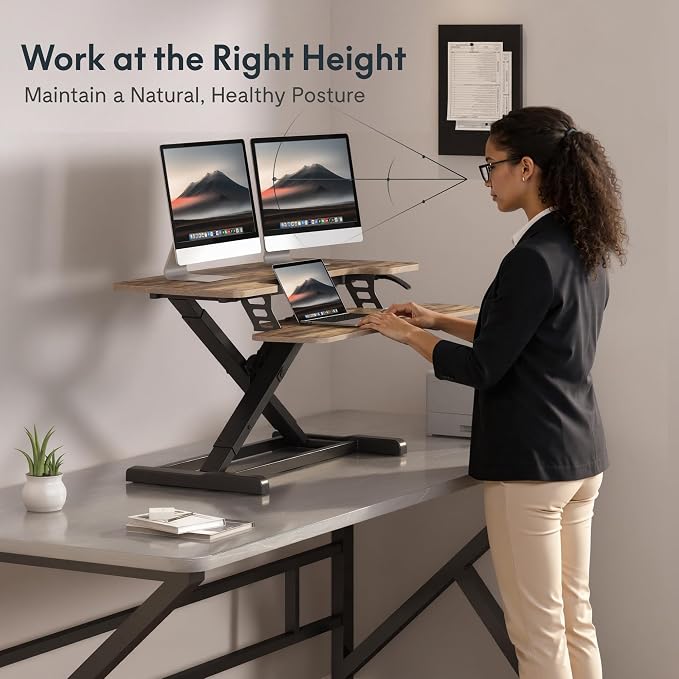 FLEXISPOT Standing Desk Converter 36" Desk Riser for Dual Monitor, Sit Stand Computer Workstation with Spacious Keyboard Tray, Ergonomic Height Adjustable Stand Up Desk Riser, Rustic Brown