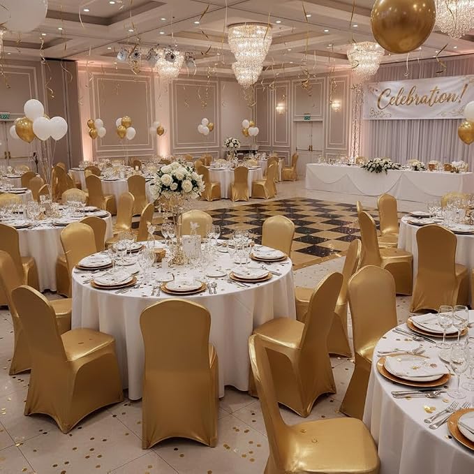 Stretch Chair Cover Chair Decoration for Wedding Banquet Party (Shiny Gold) | chair slipcover wedding decor dining room seat covers for chairs spandex metallic luxury gold full chair covers