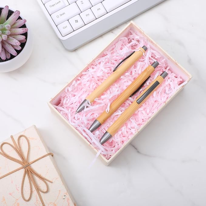 100pcs Wooden Bamboo Pens Bulk Wood Retractable Ballpoint Pen Black Ink 1mm Thank You Wooden Pens Engraving Wood Ballpoint Pen for Office School Teacher Coworker Student Journal Graduation Gifts