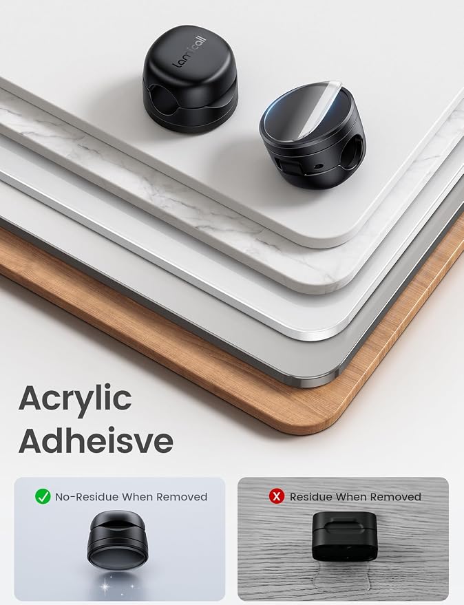 Lamicall 6 Pack Rotating Magnetic Cord Organizer Clips Cable Management - Adhesive Phone Charger Cord Holder for Desk Nightstand Wall Car RV, Office Home College Dorm Room Decor Accessories, Black