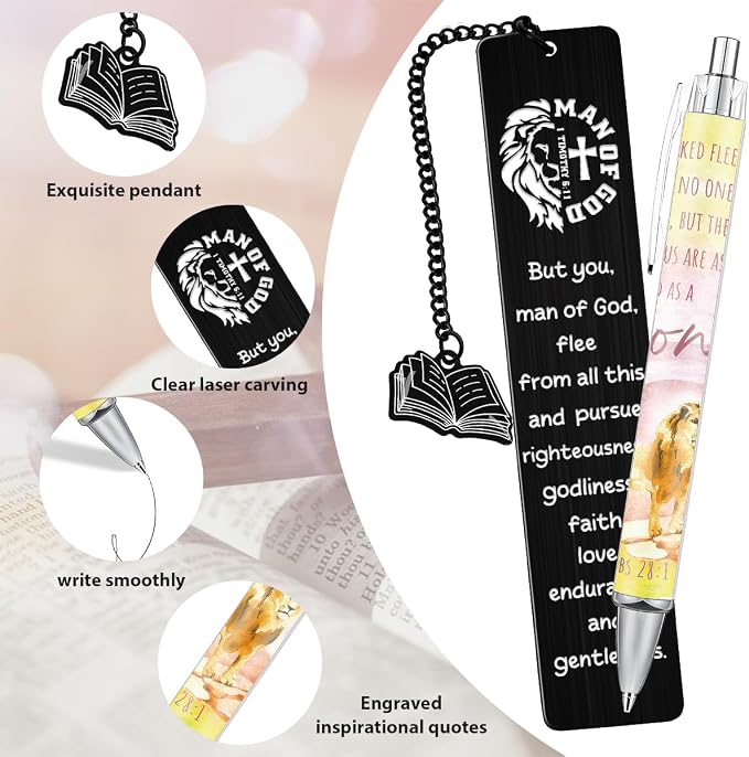 Bible Bookmark and Pen Gift Set with NFC - Black Metal Bookmark with Scripture Verses, Inspirational Pen, Charm and Gift Box, Christian Gifts for Men Women Teachers Colleagues Friends