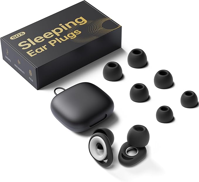 Ear Plugs for Sleeping, 50dB Noise Cancelling Earbuds for Noise Snoring & Reduction, Earplugs for Sleep, Reusable Silicone Earplugs for Travel, Sider Sleepers Airplane (Black White)