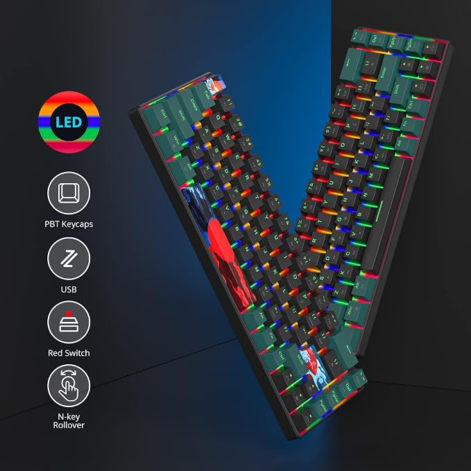 60 Percent Gaming Keyboard Mechanical with Linear Red Switch, 65% Wired Ultra-Compact Mini Keyboard Rainbow with PBT Keycaps for Ps4/Ps5/Xbox(68 Green)