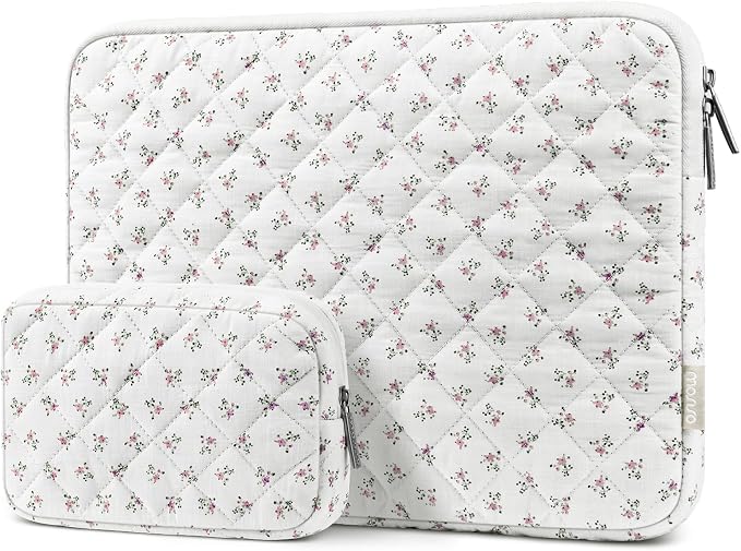 MOSISO Laptop Case 16 inch, 15-15.6 inch Puffy Laptop Sleeve Bag Compatible with MacBook Pro 16 M5 M4 M3 M2 M1, HP Acer Dell Lenovo ASUS, Charming Floral Square Quilted Carrying Bag&Small Case, Pink