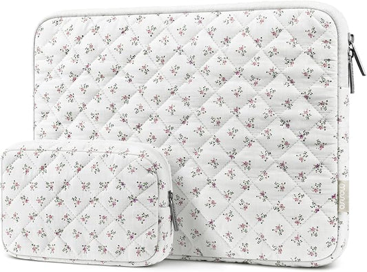 MOSISO Laptop Case 16 inch, 15-15.6 inch Puffy Laptop Sleeve Bag Compatible with MacBook Pro 16 M5 M4 M3 M2 M1, HP Acer Dell Lenovo ASUS, Charming Floral Square Quilted Carrying Bag&Small Case, Pink