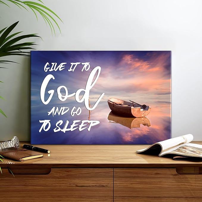 Canvas Wall Art For Bedroom Christian Quote Sayings Wall Decor Give It To God And Go To Sleep Sign Canvas Prints Picture Stretched Framed Artwork for Living Room Office Kitchen Home Decoration 16x24''