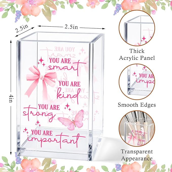 Butterfly Acrylic Pen Holder Cup, Inspirational Affirmation Desk Decor, Positive Quotes Pencil Holder Organizer, Aesthetic Office Accessories, Gift for Women Teen Girls