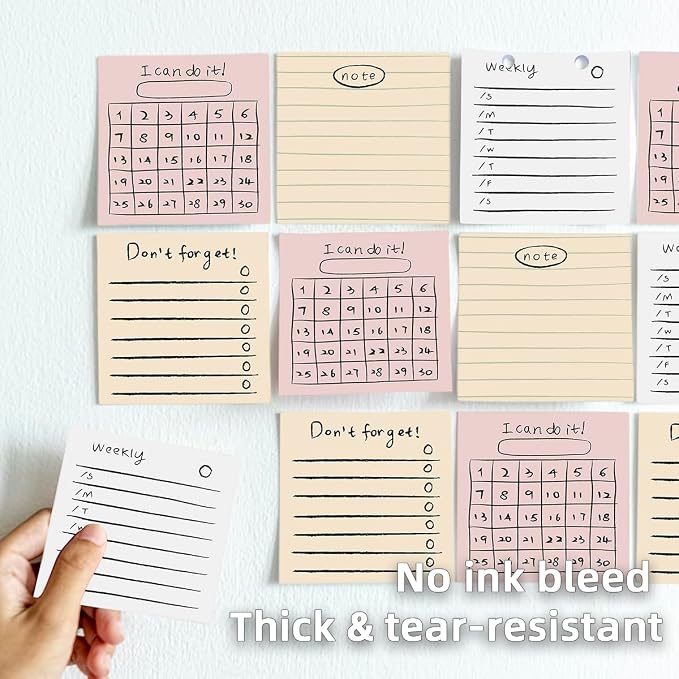 Retro 4-Pads 3x3in Sticky Notes, High-Adhesive Productivity Planner Memo Pads for Time Management, Self-Stick Notes Vintage Daily Task Notes for Journal Office School Home, Stationery Gift
