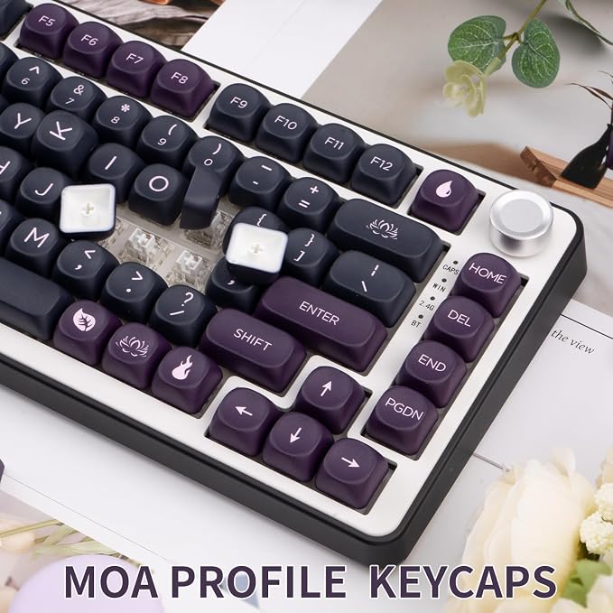 PBT Keycaps 126 Keys MOA Profile Keycap Black Purple Custom Keyboard Keycaps Set 5 Side Dye Sublimation Key caps for Cherry Gateron MX Switches Keyboards