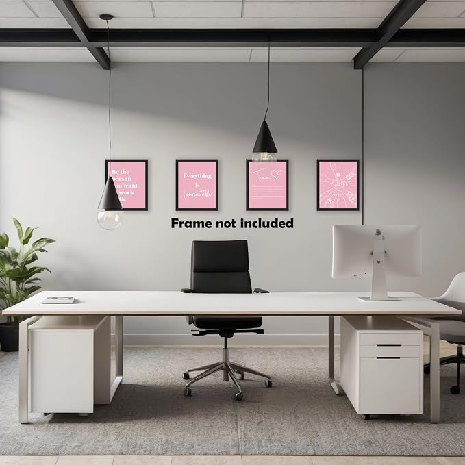 XWELLDAN Be The Person You Want to Work With Team Work Wall Art Decor, Inspirational Motivational Wall Decor for Office, Office Artwork Wall Decor, 8x10 Unframed Set of 4(light pink)
