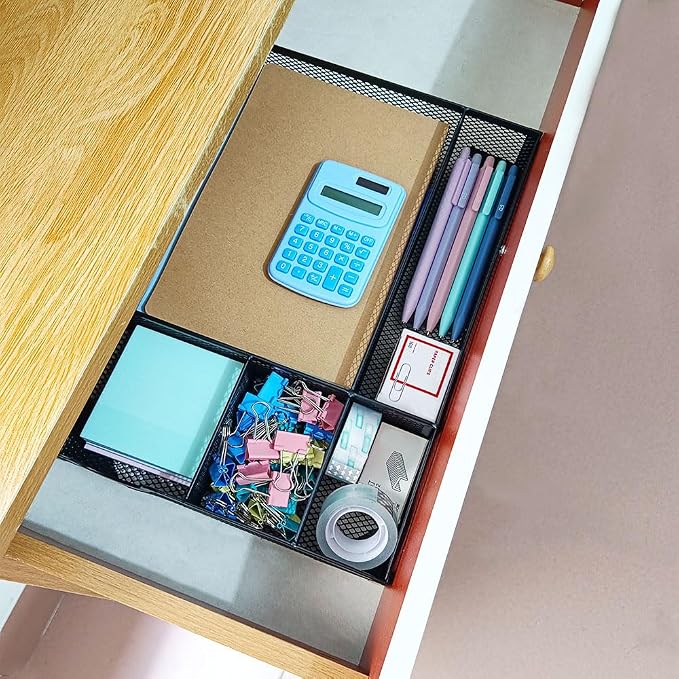 2 Pack Desk Drawer Organizer, Metal Mesh Drawer Organizer Tray for Office Home Supplies