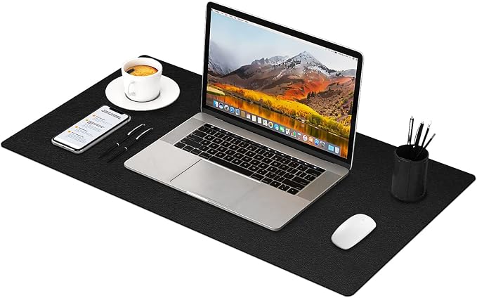 RostiKong Dual-Sided Leather Desk Cover Waterproof Computer Laptop Mat for Desktop Blotters Mouse Pads Writing Pads Desk Accessories for Women Men Kids (24'' x 48'' Black)