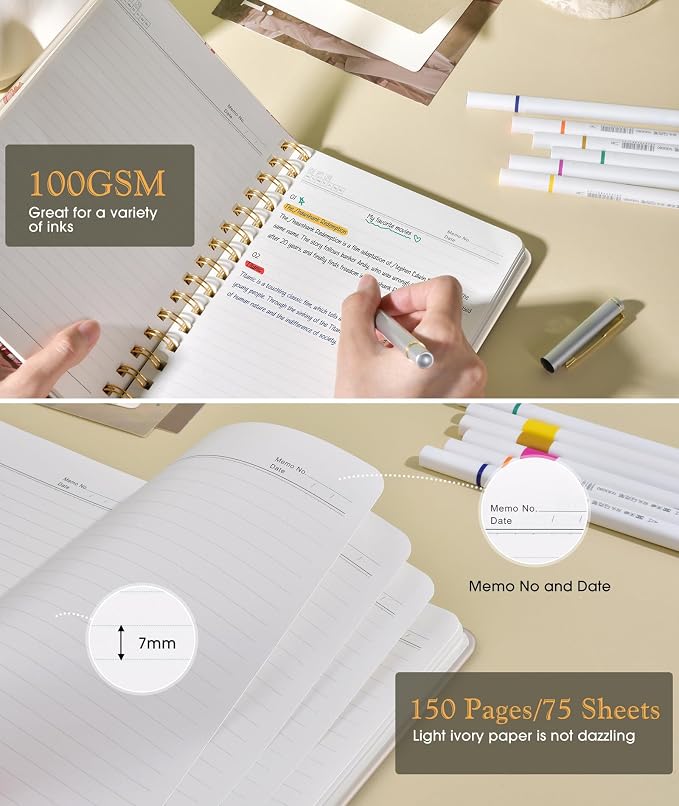 PAPEJOON Lined Spiral Journal Notebook for Women, A5 Cute Hardcover Spiral Journals for Writing, 150 Pages Pretty College Ruled Notebooks for Work & Note Taking, 5.75" x 8.38", Butterfly Bouquet
