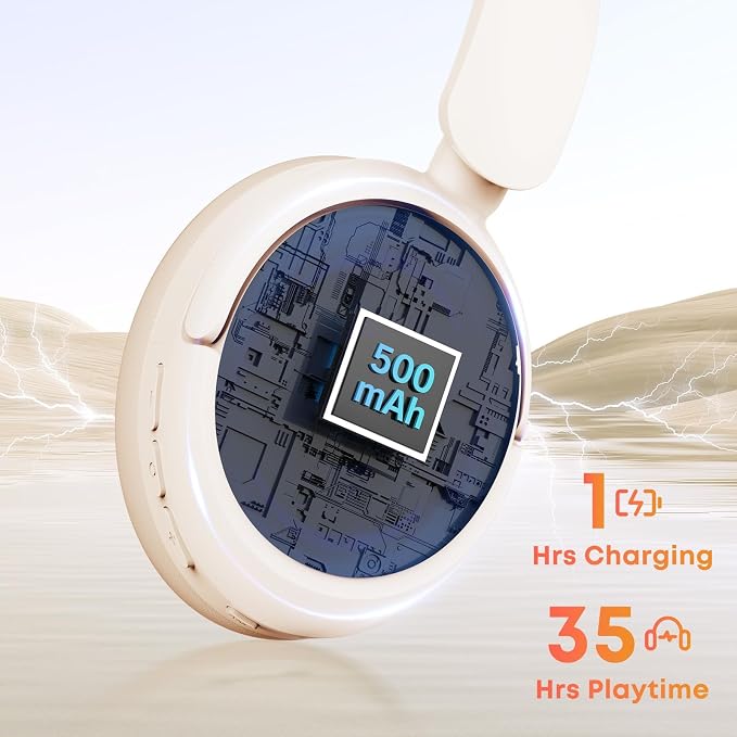 Bluetooth Headphones with Active Noise Cancelling (ANC), Wireless Over Ear Bluetooth Headsets with 35H Playtime, HiFi Stereo Foldable Headphones with Foam Ear Cups for Sports, Travel, White