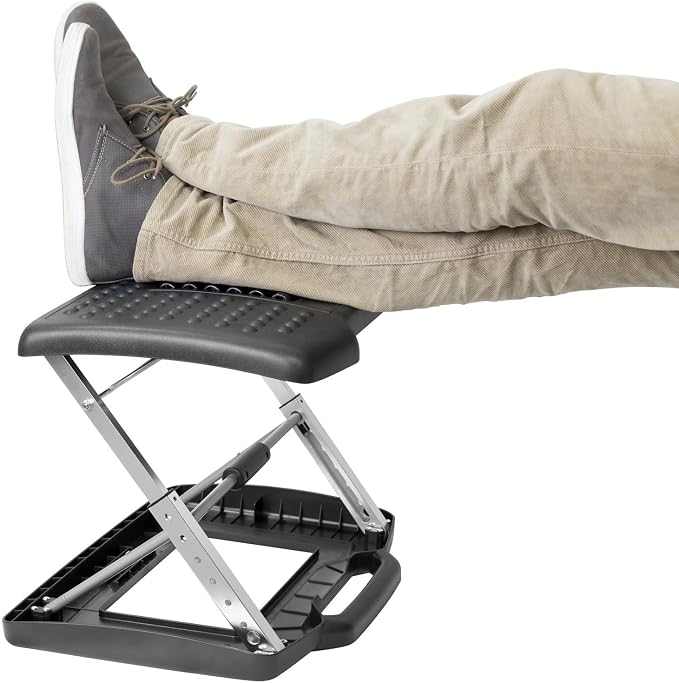 Mount-It! Under Desk Footrest Adjustable Height & Tilt Foot Rest Under Desk (3"–15") with Massage Rollers, Large Non Slip Ergonomic Office Foot Stool for Home Office & Workstation