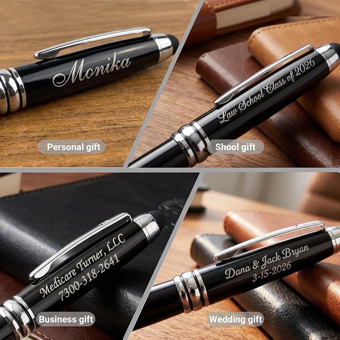 Ancolo Personalized Ballpoint Pens - Executive Writing Pen with 10 Black Ink Refill Engraved with Your Message Name on the Pens Gift Set for Man/Women/Writers/Collection/Journalist
