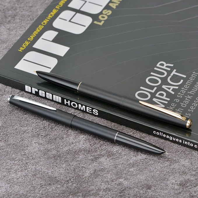 2PCS Jinhao 911 Fountain Pen Extra Fine Nib, Matte Black with Gold & Silver Trim, Lightweight and Durable, Includes Ink Cartridges & Converters, Smooth Writing Pen