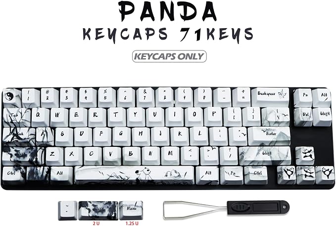 MOLGRIA Keycaps 71 Set Ink Panda for 71 64 61 Keys Keyboard, Custom PBT OEM Profile Key Caps with Keycap Puller for Cherry MX Khail Switches 60 Percent Gaming Keyboard