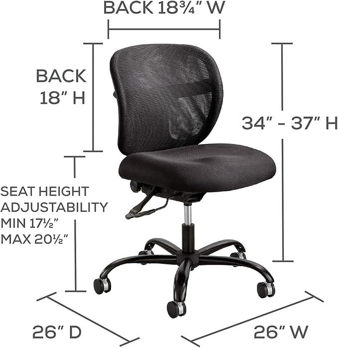 Safco Vue Intensive-Use Big and Tall Office Chair, Ergonomic and Height-Adjustable Swivel Seat with Breathable Mesh Back, Heavy-Duty Powder-Coated Base