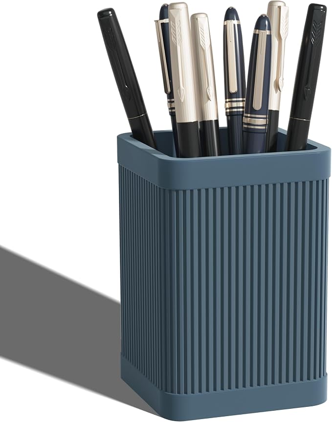 HighHerz Aesthetic Pen Holder For Desk, Modern Silicone Pencil Holder, Stylish Office Desk Decor, Made of 5 mm Thickened Premium Silicone, Office Desk Organizer And Accessories (Dark Blue)