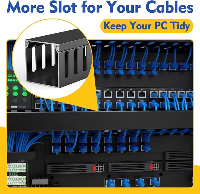 Open Slot Wiring Raceway Cable Duct,Cable Management Cord Track | 123" open slot cable raceway,Black 1.57x1.57",8 pcs desk wire channel to hide computer cables and cords