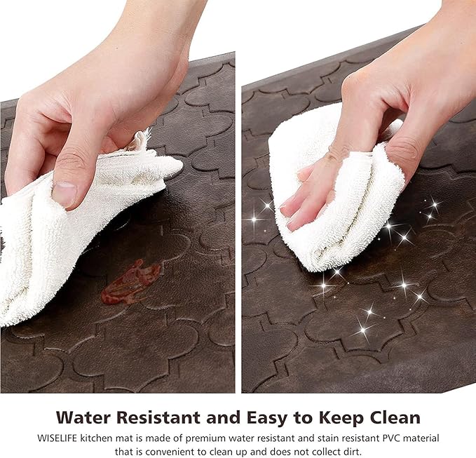 WISELIFE Kitchen Mat Cushioned Anti Fatigue Floor Mat,17.3"x39",Thick Non Slip Water Resistant Kitchen Rugs and Mats,Heavy Duty PVC Foam Standing Mat for Kitchen,Floor,Home,Desk,Sink,Laundry,Brown