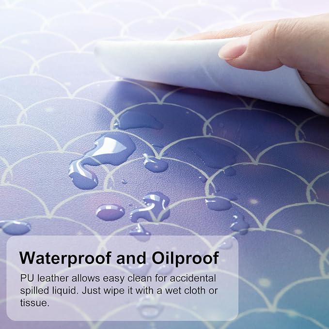 QiyI Large Desk Pad, Colorful Mouse Pad Desktop Decor, Waterproof PU Leather Desk Cover Protector, Desk Accessories for Office Home Work Writing Gaming 31.5" x 11.8" - Gradient Fish Scales