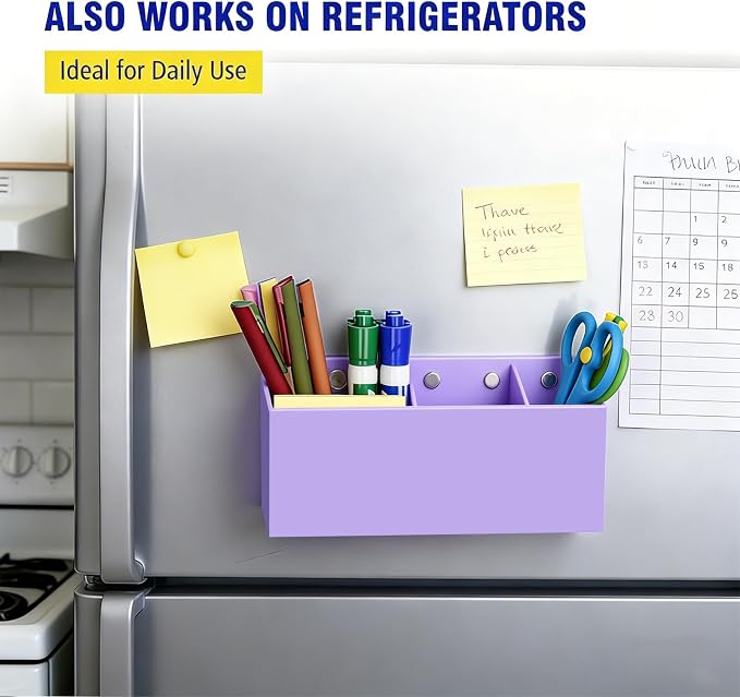 Magnetic Dry Erase Marker Holder for Whiteboard, Anti-slip Magnet Pen Holder for Fridge Refrigeator, Acrylic Pencil Holder for Classroom Teacher, Office Accessories, Locker Organizer(Purple)