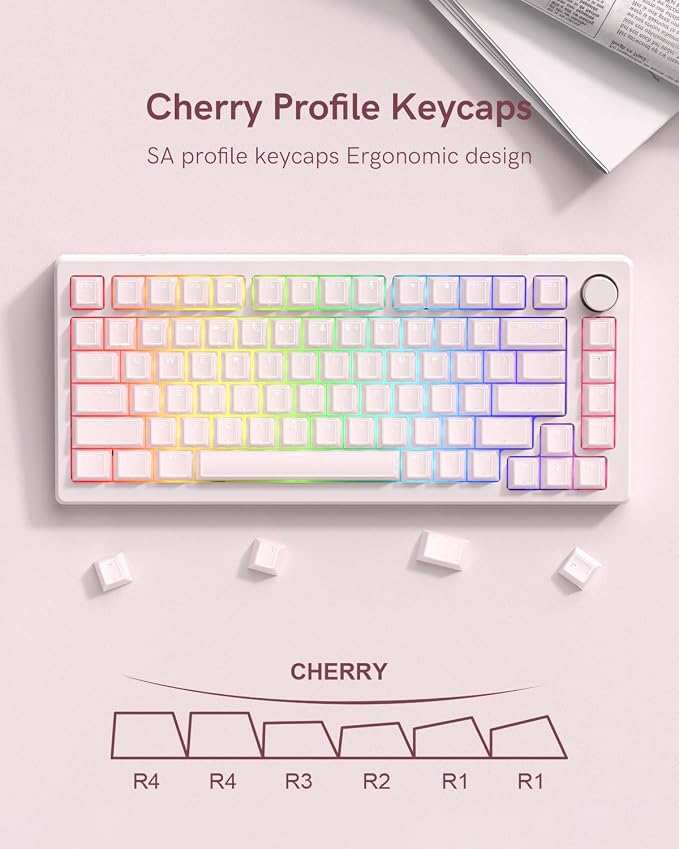 Pink Jade keycap, 142Key Set, Translucent Double Shot 142 Keys Cherry Profile for 60% 65% 75% 87 104 108 Layout Mechanical Keyboards, MX Switch CompatibleKeyboard