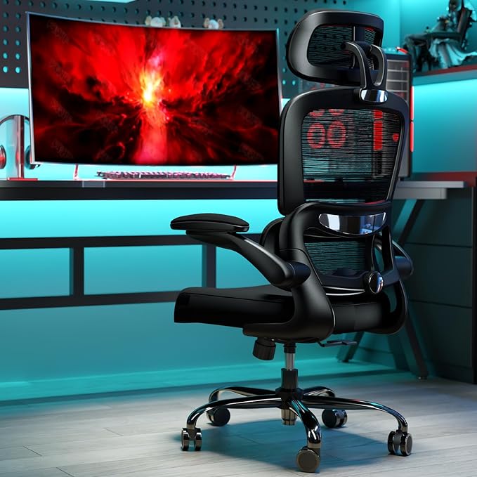 TRALT Office Chair Ergonomic Desk Chair, 330 LBS Home Mesh Office Desk Chairs with Wheels, Comfortable Gaming Chairs Black Pack of 6