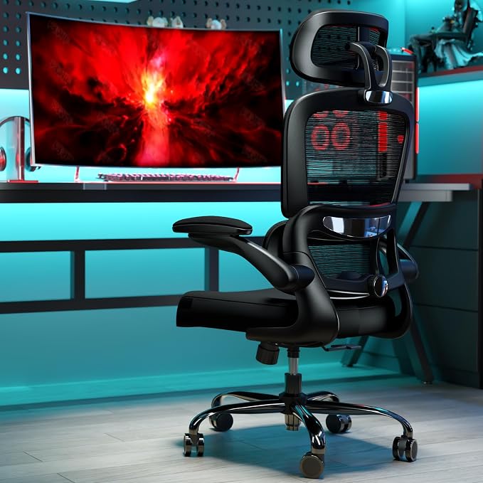 TRALT Office Chair Ergonomic Desk Chair, 330 LBS Home Mesh Office Desk Chairs with Wheels, Comfortable Gaming Chairs Black Pack of 4
