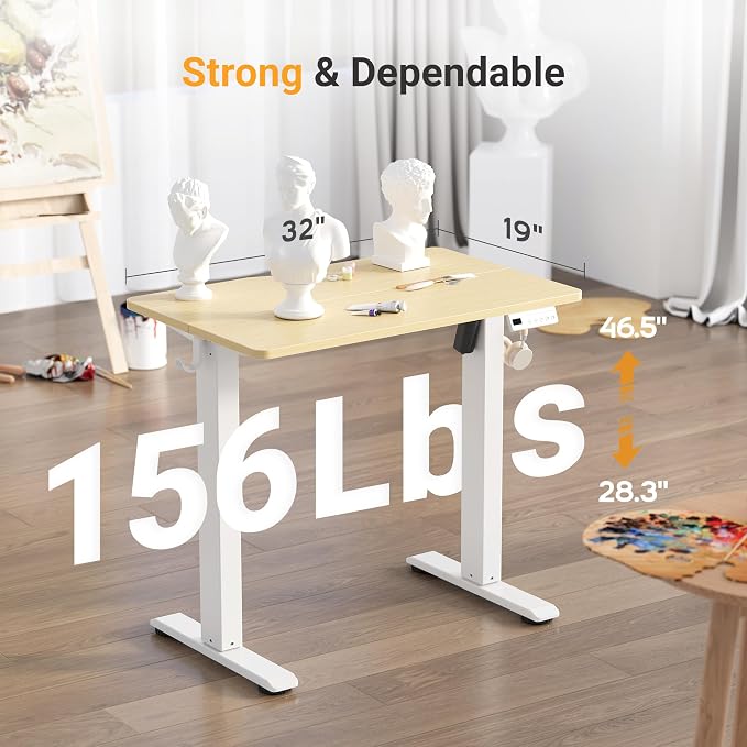 YDN Electric Standing Desk, 32x19 Inch, Nature | 3 Memory Presets, Cable Management, Adjustable Height, Sit Stand, Space-Saving, Computer Workstation, Home Office