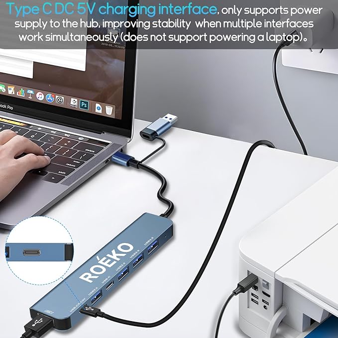 USB Hub 3.0,USB c hub,USB hub with Multiport Adapter, USB Splitter with 1xUSB 3.0,4xUSB2.0,2 x USB C,Hub for MacBook Pro/PC/Laptop/Tablet Devices (Grey 7in1)