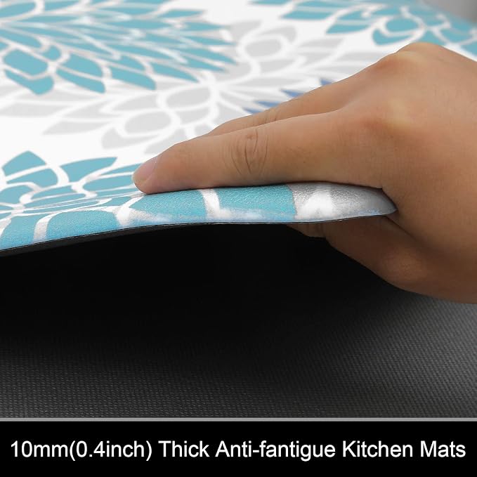 HEBE Anti Fatigue Kitchen Rugs Set of 2, Cushioned Kitchen Mats for Floor | Non Slip Washable Kitchen Runner Rug Set, Floral Stain Resistant Waterproof Comfort Mat Carpet for Sink, Standing Desk