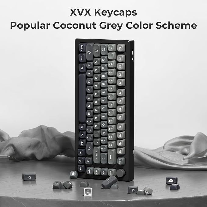 XVX PBT Keycaps-MOA Keycap, Custom Keyboard Keycaps 60 65 75 100 Percent, 5 Side Dye Sublimation, 132 Keys Keycap Set for Cherry Gateron MX Switches Keyboards, Gradient Gray