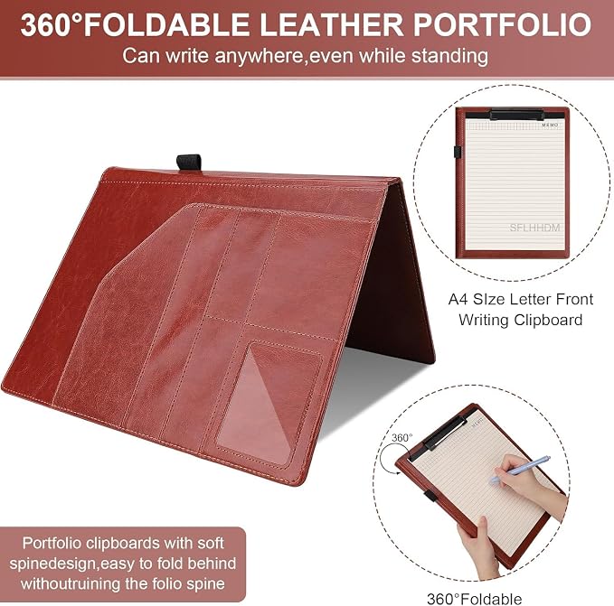 Padfolio Clipboard, Portfolio Organizer with Notepad, Premium PU Leather Clipboard Folder for Legal Pad, Versatile Clipfolio with Storage, Letter Size Document Holder for School Office